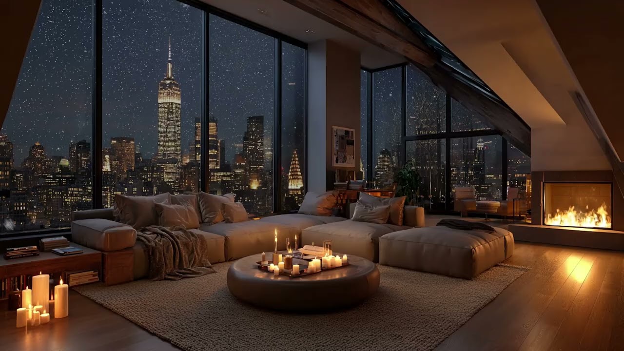 Cozy Winter Apartment ❄️ Soft Piano Jazz & Fireplace Sounds for Study & Focus