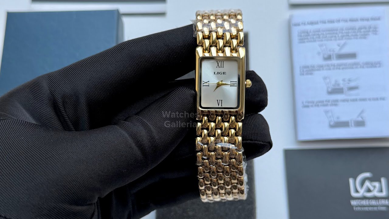 Lige 89156 Gold White | Lige Watch | Lige Ladies Watch | Ladies Watch | Tank Watch Lige Tank Watch |
