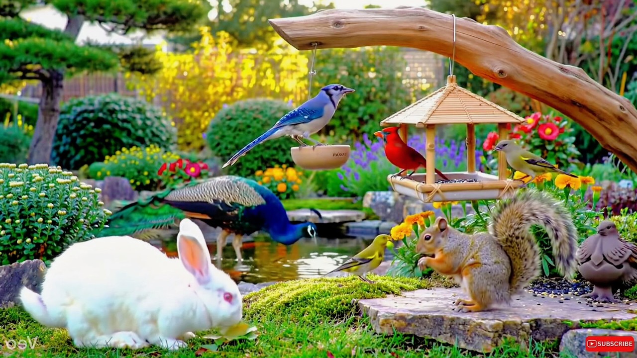 🔴 4K Cozy Garden Bird Feeder – Cardinals, Blue Jays,Goldfinch & Nature Sounds | Relaxing • Cat TV