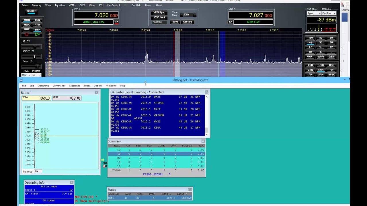 PowerSDR with DXlog,net and CW Skimmer