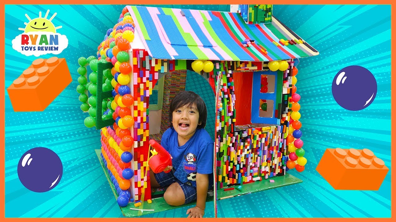 Ryan Pretend Play with Lego and Color Balls Box Fort Playhouse!