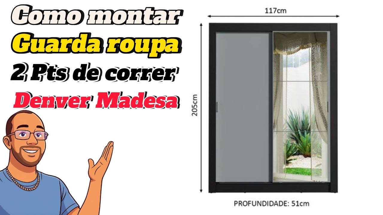 Como Guarda-roupa Solteiro Madesa Denver 2 Portas de Correr com Espelho - Preto/cinza