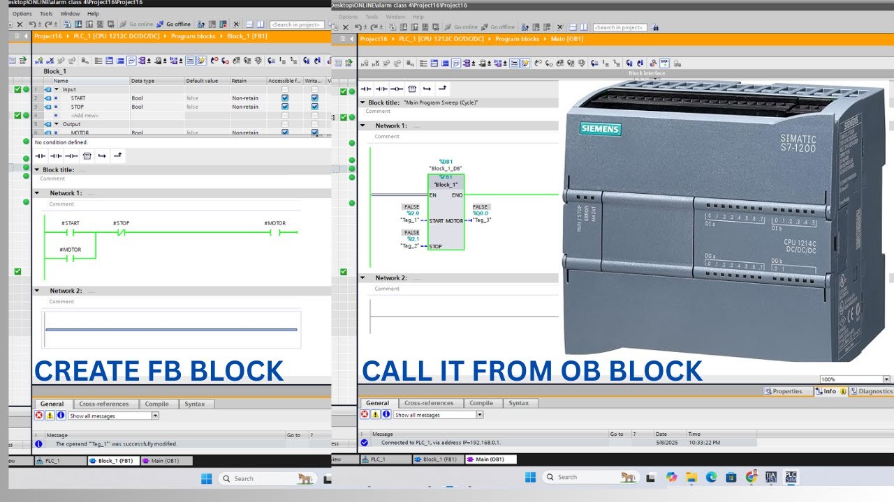 HOW TO CREATE FB BLOCK AND CALL IT FROM OB BLOCK IN SIEMENS PLC