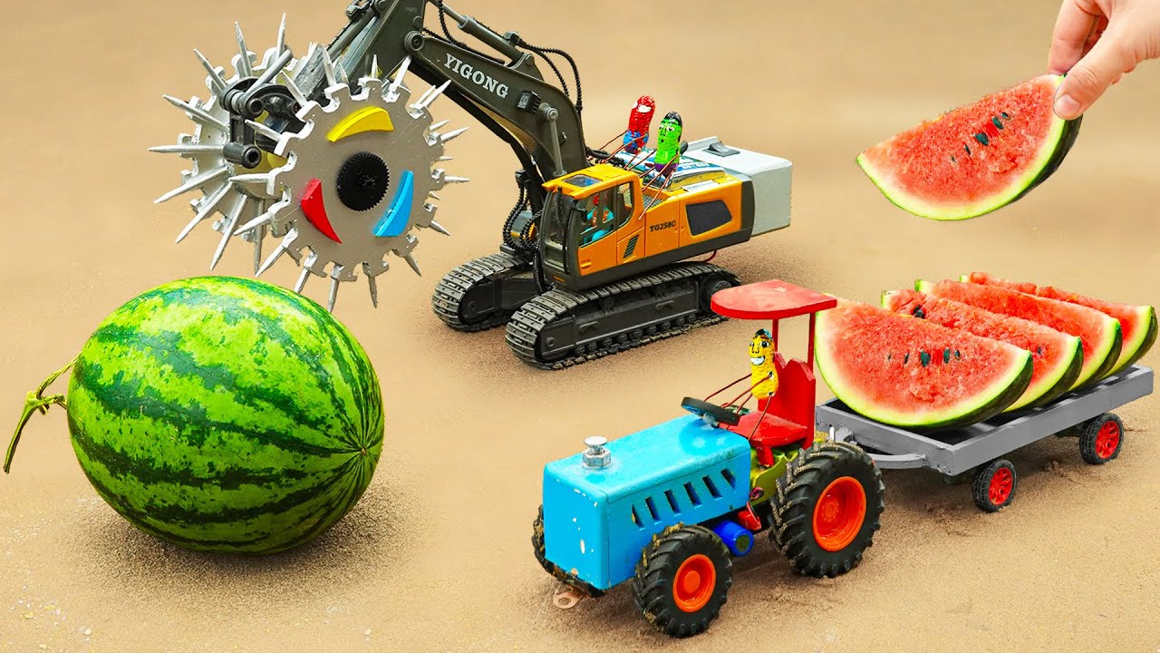 👉 How to properly harvest Watermelons | DIY Crane Truck, Circular Saw Machine, Juicer | HP Mini