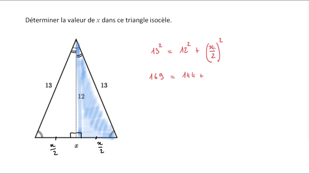 Th&eacute;or&egrave;me de Pythagore dans un triangle isoc&egrave;le