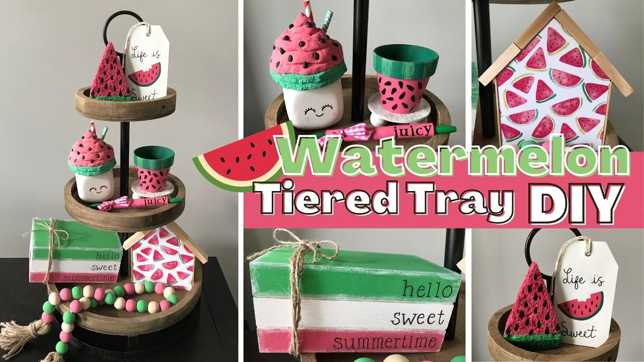 🍉 7 Watermelon DOLLAR TREE Tiered Tray DIYS | Summer Dollar Tree DIY Decor  🍉