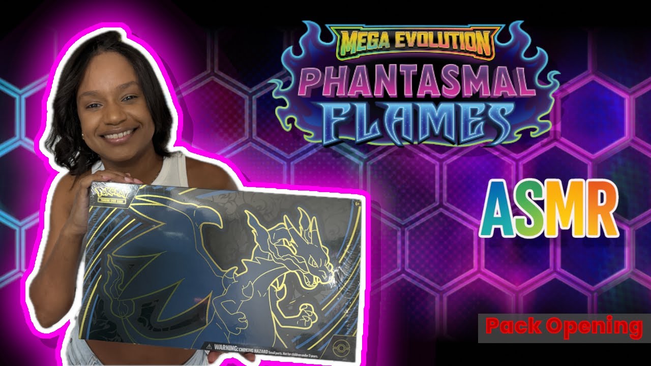 Pokemon ASMR 💙 Phantasmal Flames Mega Charizard UPC 💜 Cards Opening Tapping Whispers Crinkly Packs