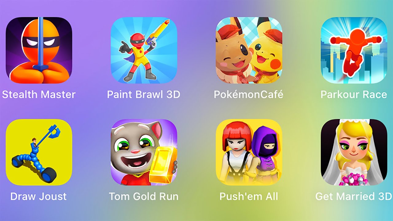 Stealth Master,Paint Brawl 3D,Pokemon Cafe,Parkour Race,Draw Joust, Get Married 3D- GamePlay