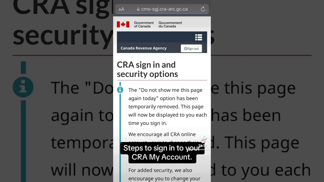Steps to sign into CRA my account.