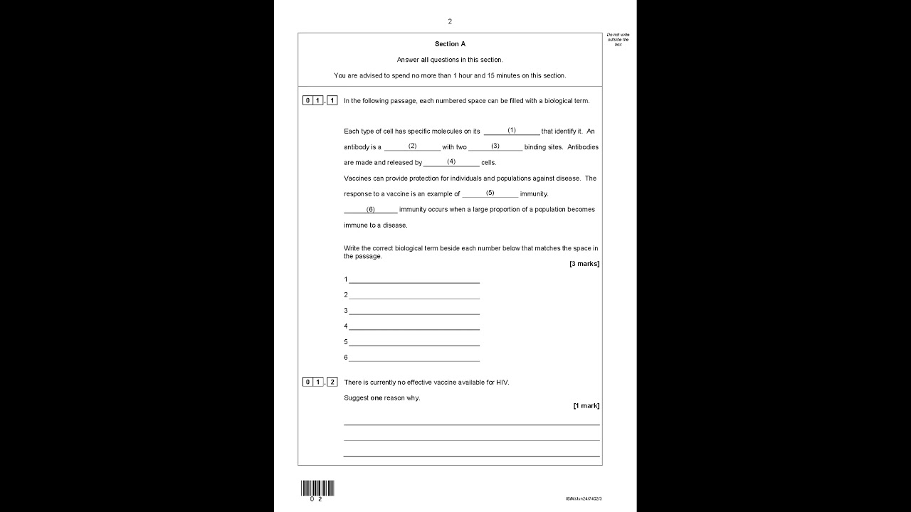 AQA A LEVEL BIOLOGY QUESTION PAPER 3 2024 (7401/3) #exam #biology #education #science #study
