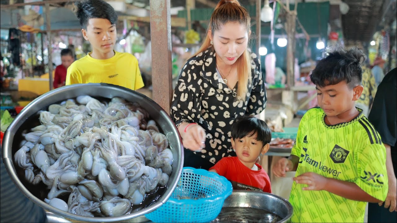 Market Show | My son follow me to buy Sea Food and cook at home | Cooking with Sros