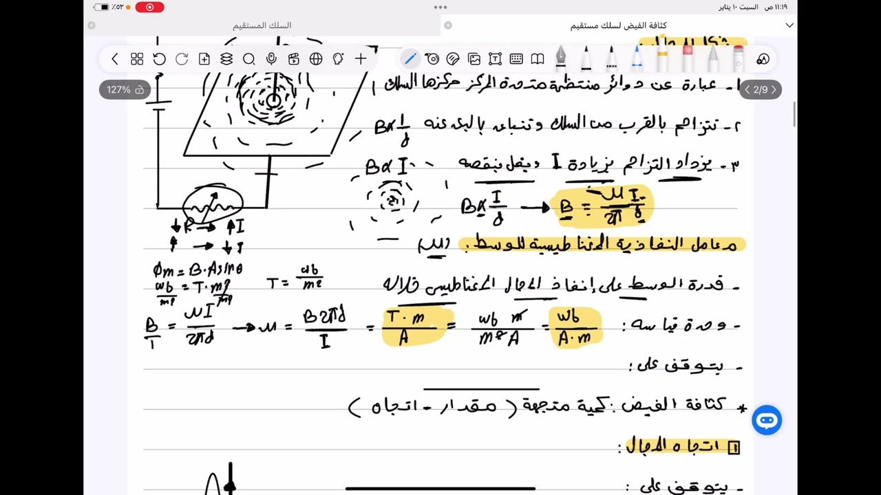 كثافة الفيض لسلك مستقيم بكل تركاته 🔥🔥