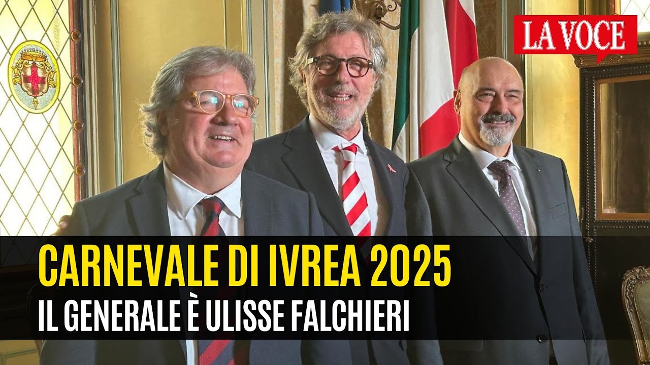 Carnevale di Ivrea 2025. Il Generale è Ulisse Falchieri. Con lui Girardi e Diane