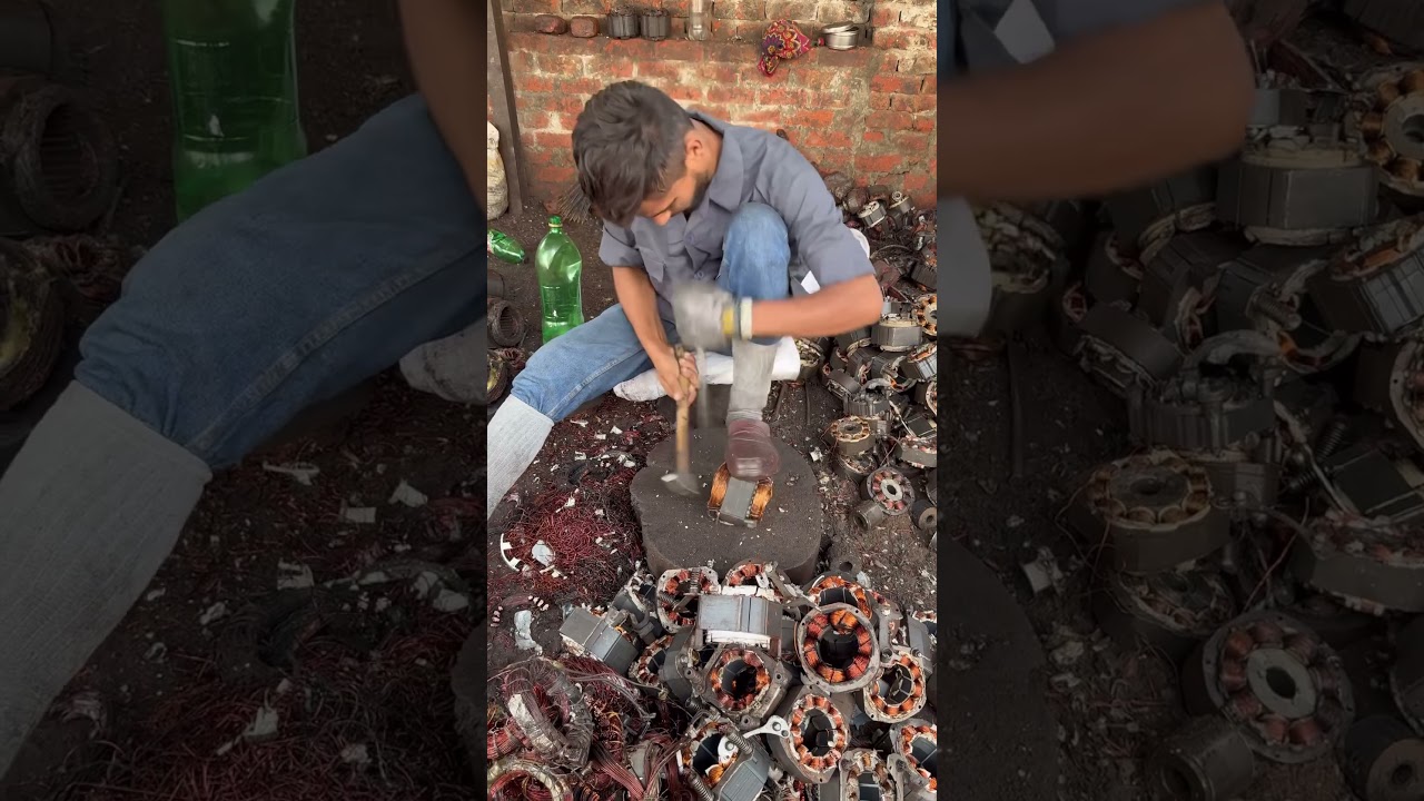 How AC Compressor recycling Skill: Copper extraction process #shortsfeed