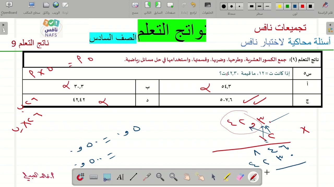 نافس الصف السادس 9  ناتج التعلم 9 حل تجميعات و أسئلة محاكية على ناتج التعلم 9 حل تدريبات نافس 