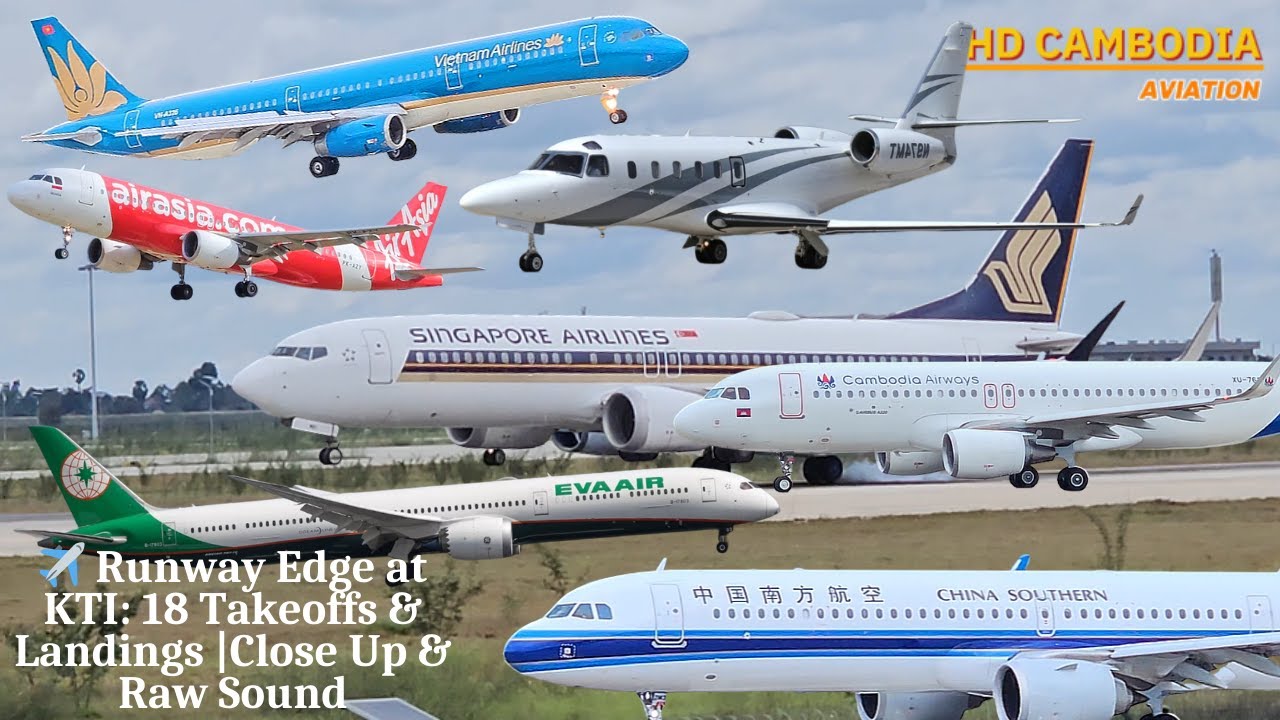 ✈️ Runway Edge at KTI: 18 Takeoffs & Landings |Close Up & Raw Sound