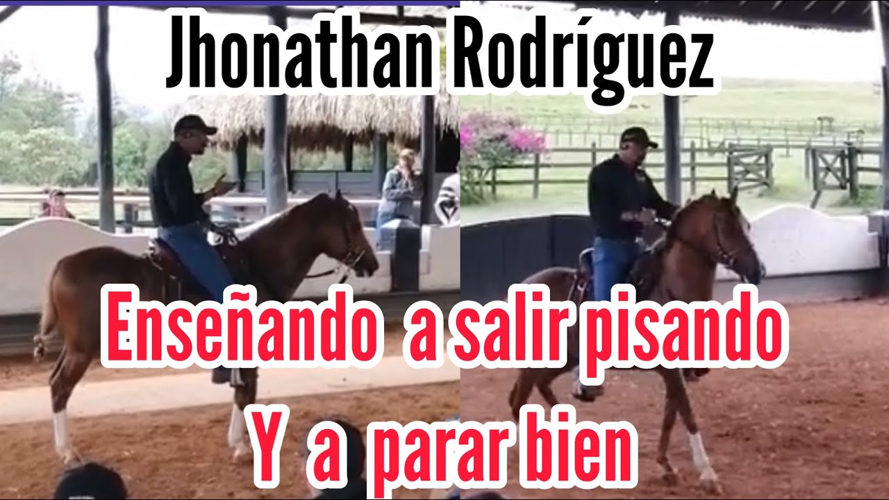 Jhonathan Rodríguez enseñando al caballo a salir pisando  y a parar bien