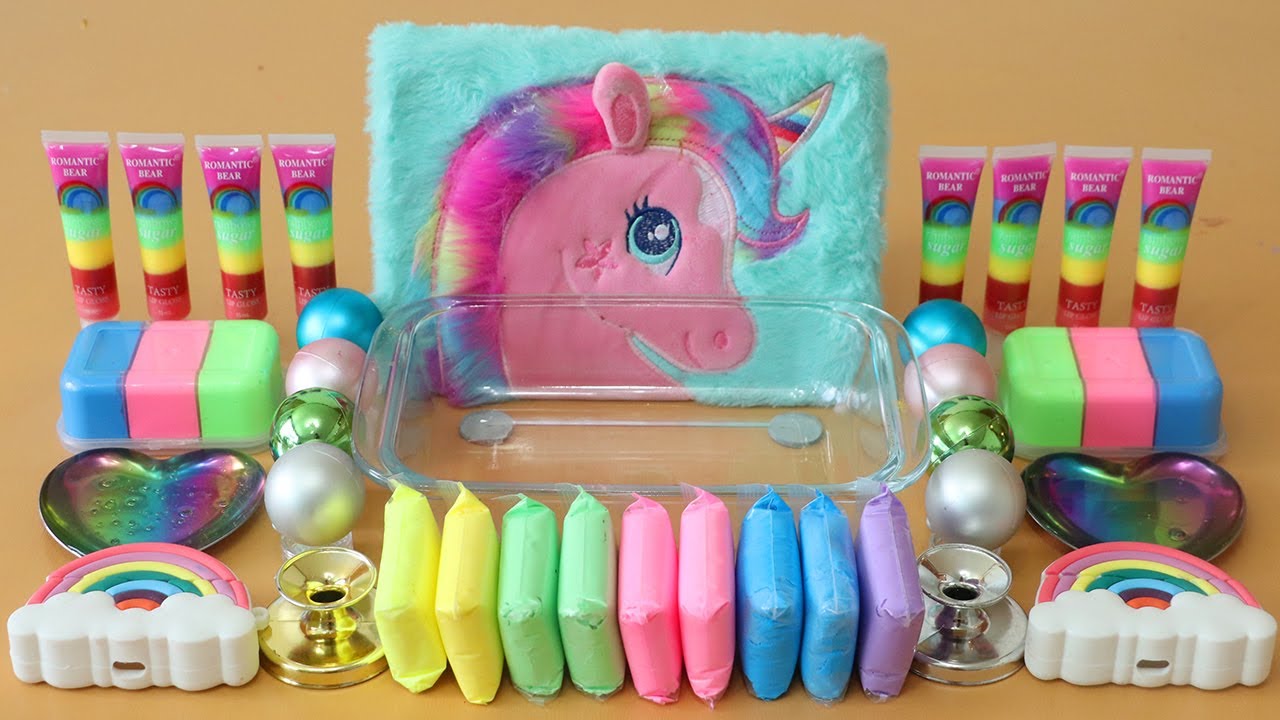 Mixing”Unicorn Rainbow” Eyeshadow and Makeup,parts,glitter Into Slime!Satisfying Slime Video!★ASMR★