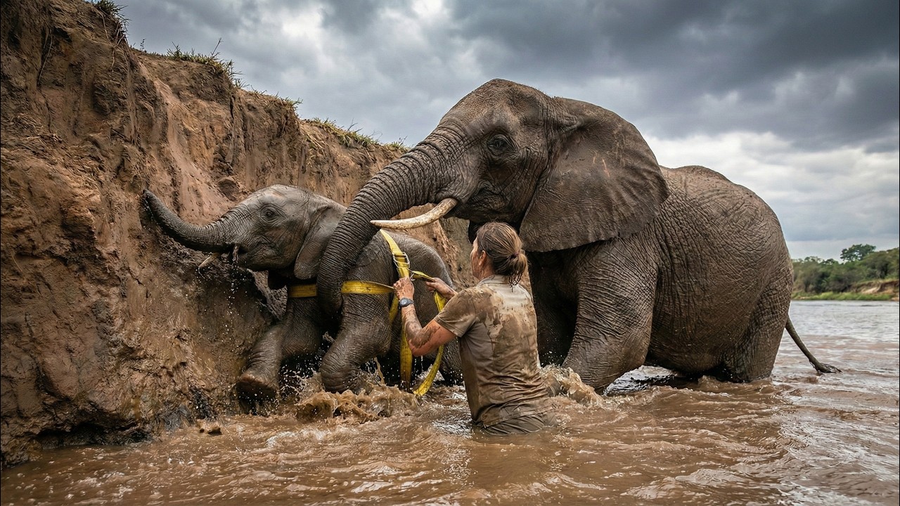 Wild Elephant's Unbelievable Reaction to a Human Saving Her Calf