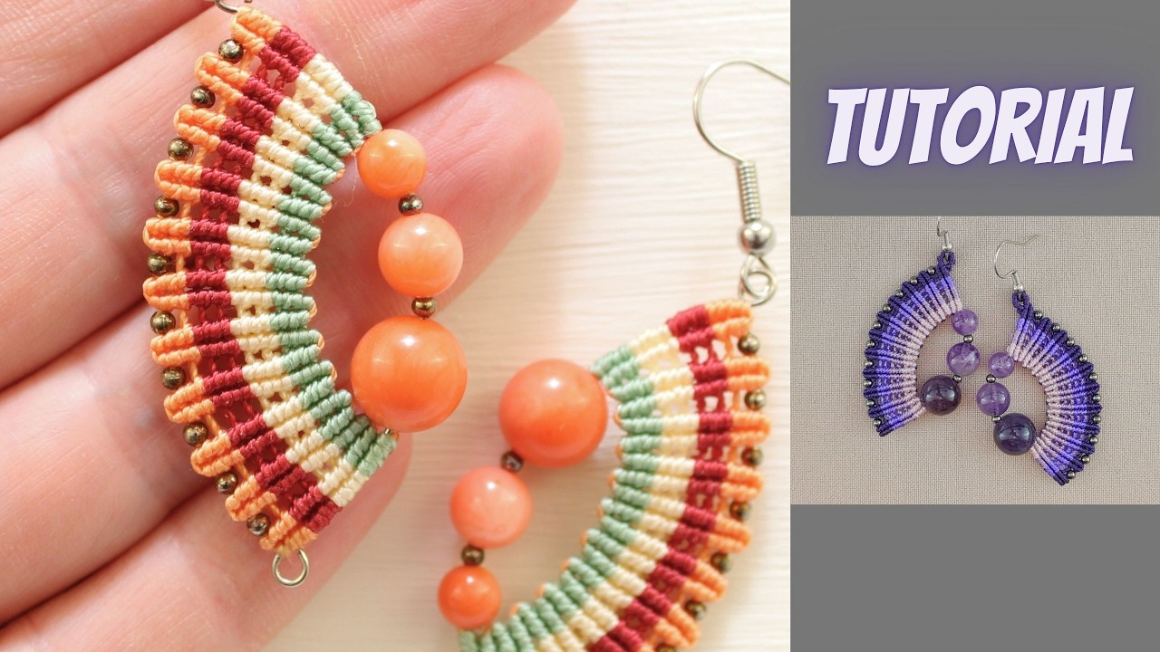 Easy Micro Macrame Rainbow Earrings with 3 Beads