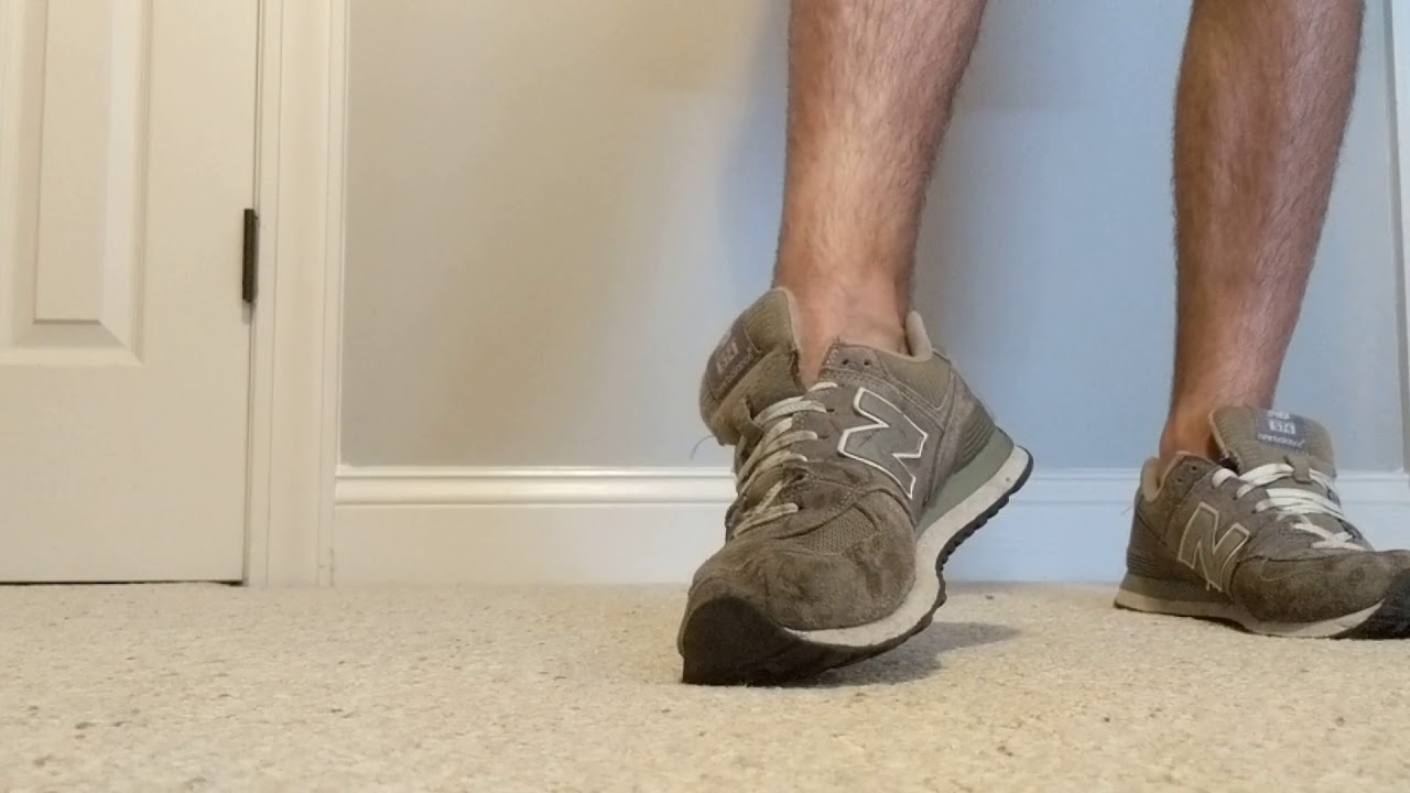 Trashed College Boy Sneakers US 9.5 New Balance 574's on Feet