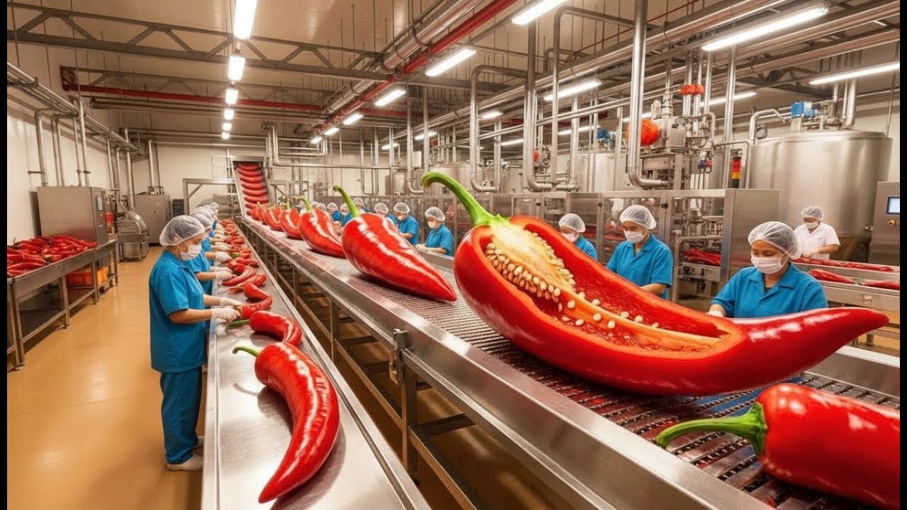 Inside a Modern Chili Plant | From Fresh Peppers to Hot Chili Sauce | Factory Documentary