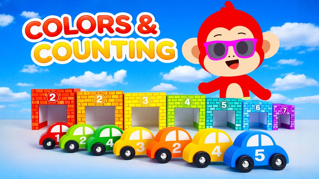 Learn to Talk & First Words, Colors & Counting for Toddlers 🚗 | Nursery Rhymes | Monkey Simple Songs