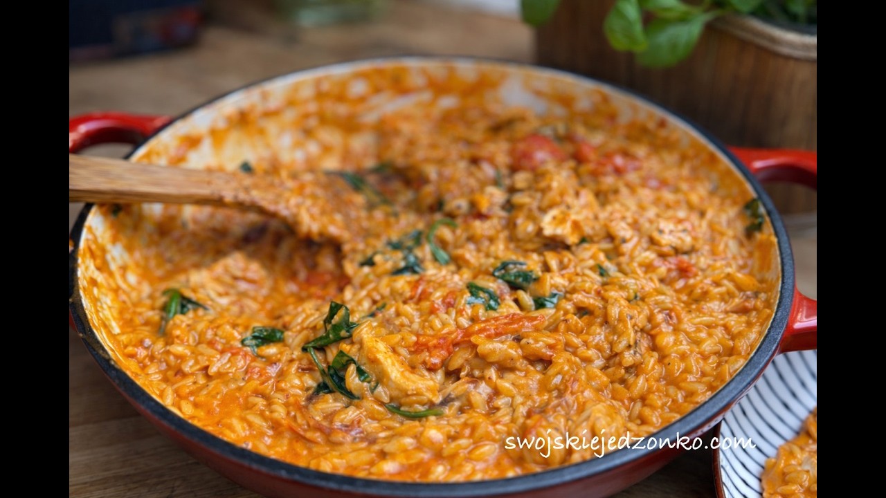 Makaron orzo z kurczakiem i pomidorkami , kremowy i pyszny, takie oszukane risotto, #naobiad