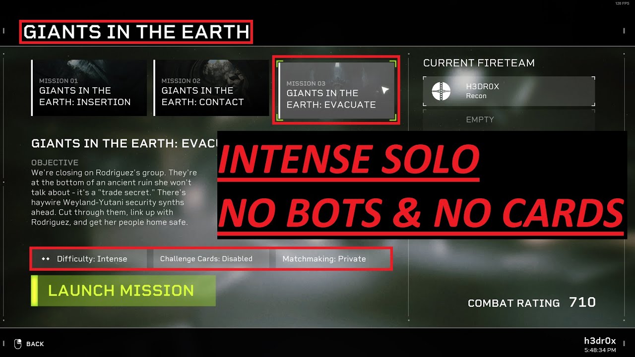 Aliens Fireteam Elite INTENSE SOLO NO BOTS NO CARDS Mission 2-3 Giants in the Earth: Evacuate