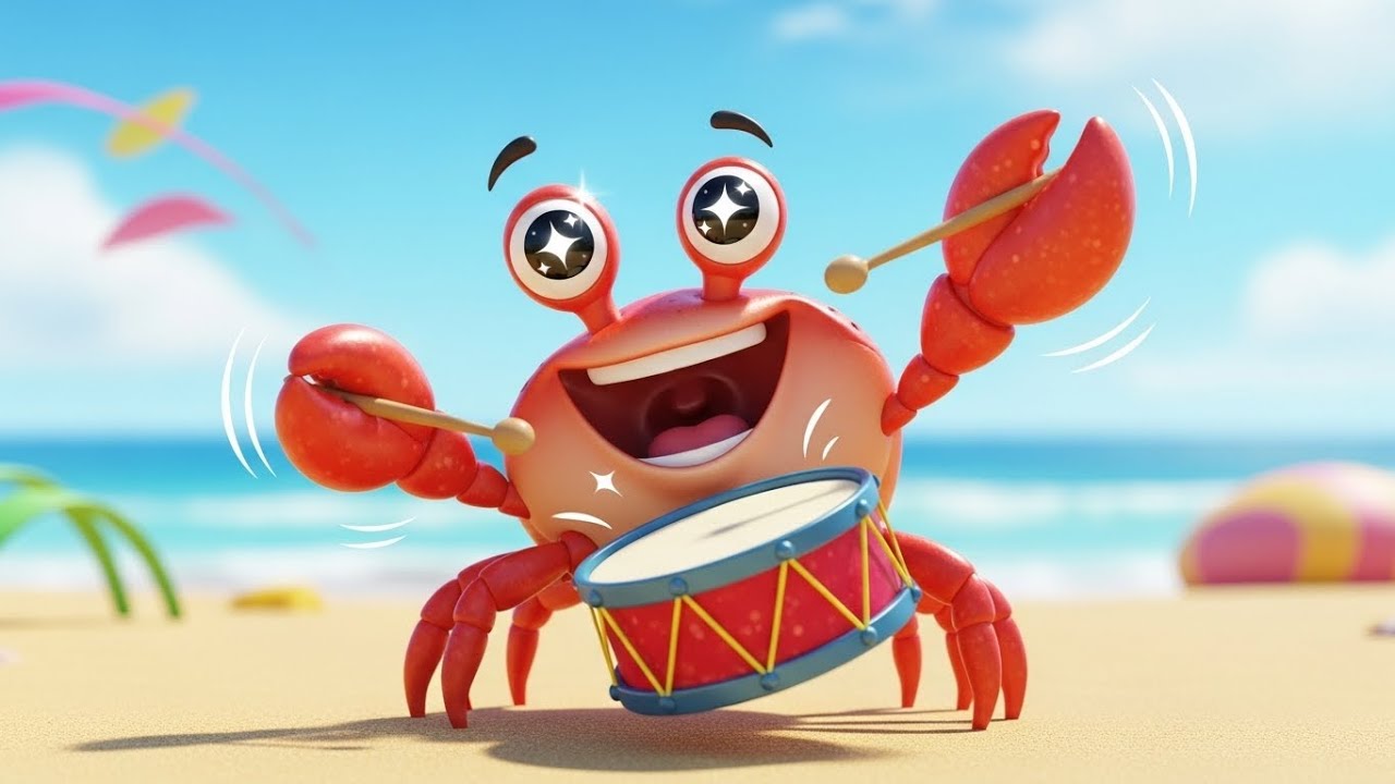 Забавный краб играет на барабане «Бум-Бум» 🦀🥁🌊 | Мультфильм для детей и морские ритмы