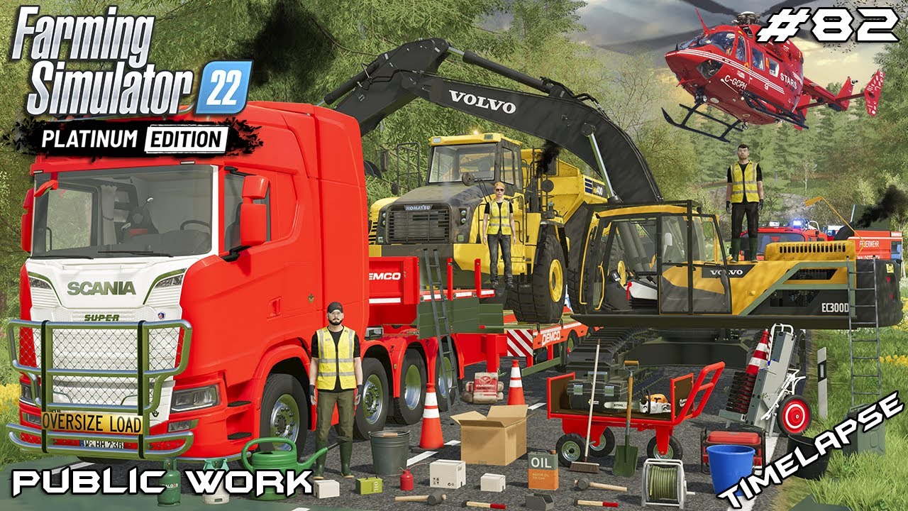 CLEANING CANALS IN FLOODED TOWN W/VOLVO EXCAVATOR | Public Work | Farming Simulator 22 | Episode 82