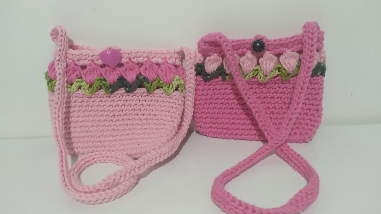 Bolsinha de croche  infantil com tulipas 🌷