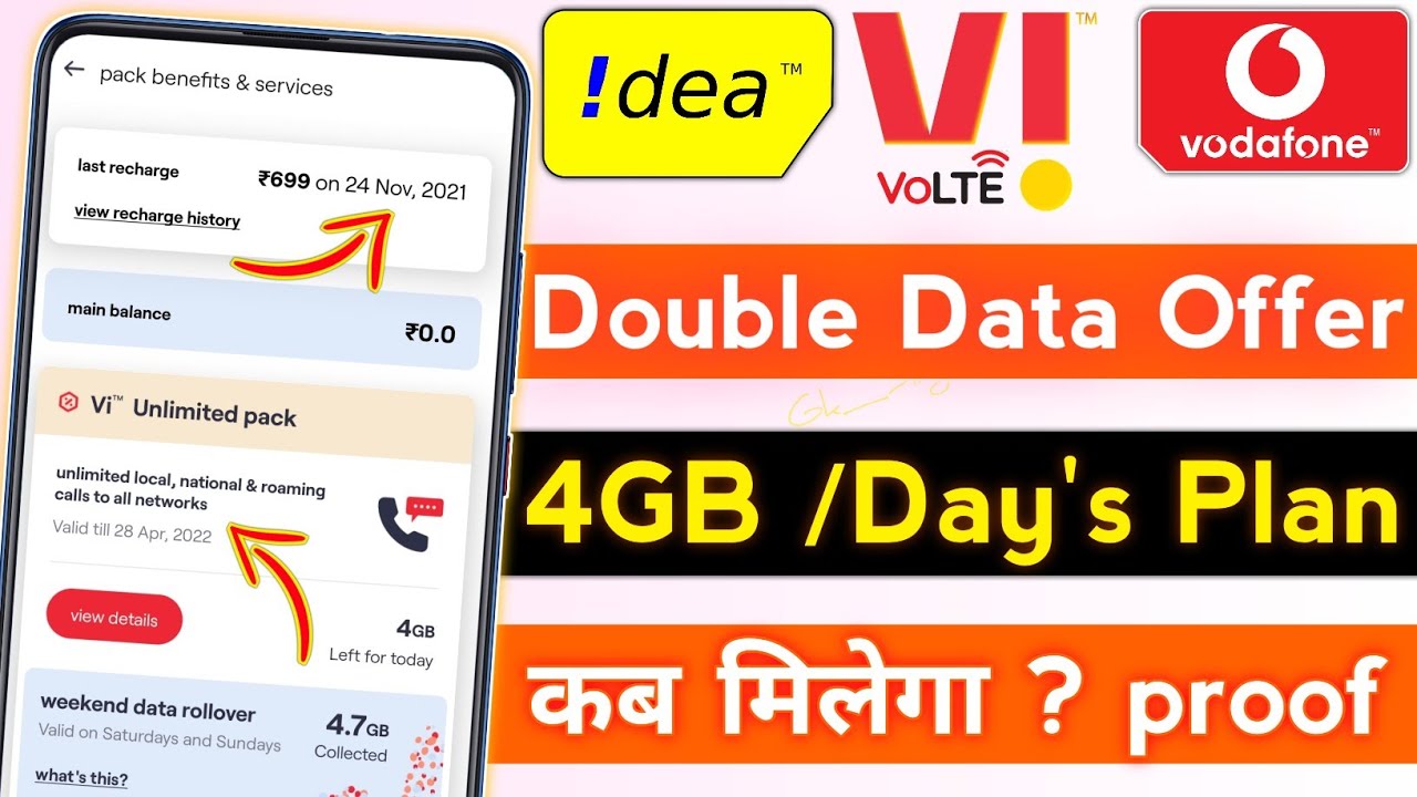 Vi (voda-idea) 4GB / Day Offer ? || Vi Double Data Plan || Double Data Plan Offer #vi