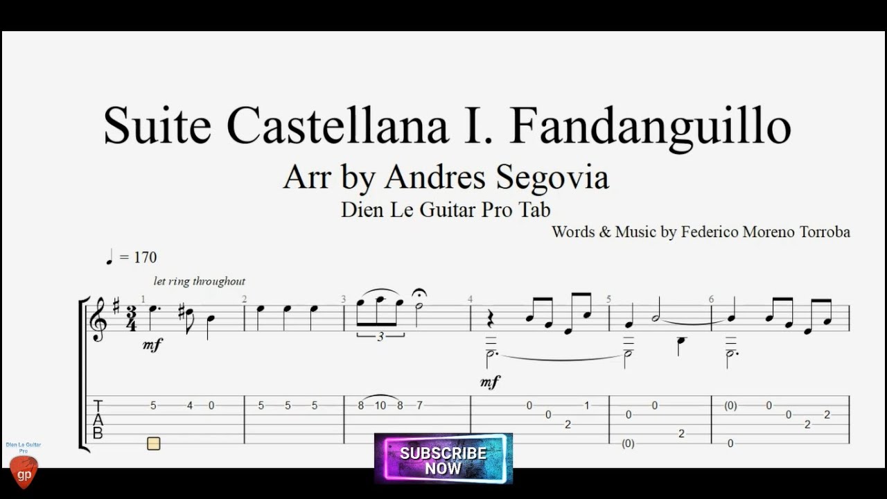 Suite Castellana I. Fandanguillo with Guitar Tutorial TABs