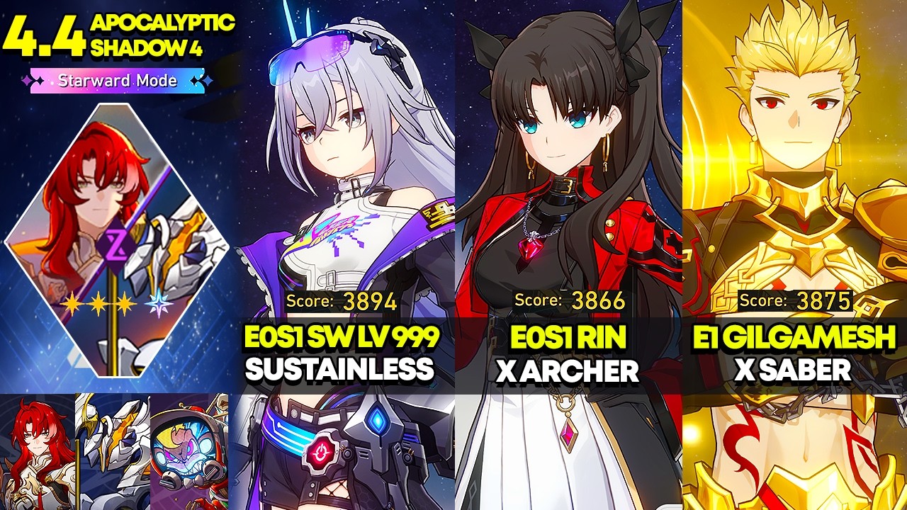 E0S1 SW Lv. 999, E0S1 Rin Tohsaka, E1 Gilgamesh | Apocalyptic Shadow 4: Starward Mode | HSR 4.4