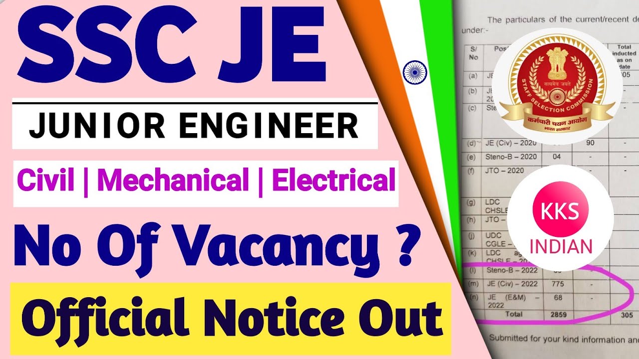 SSC JE Vacancy 2022 | SSC JE 2022 No Of Vacancy | SSC JE Civil Electrical Mechanical | SSC JE 2022