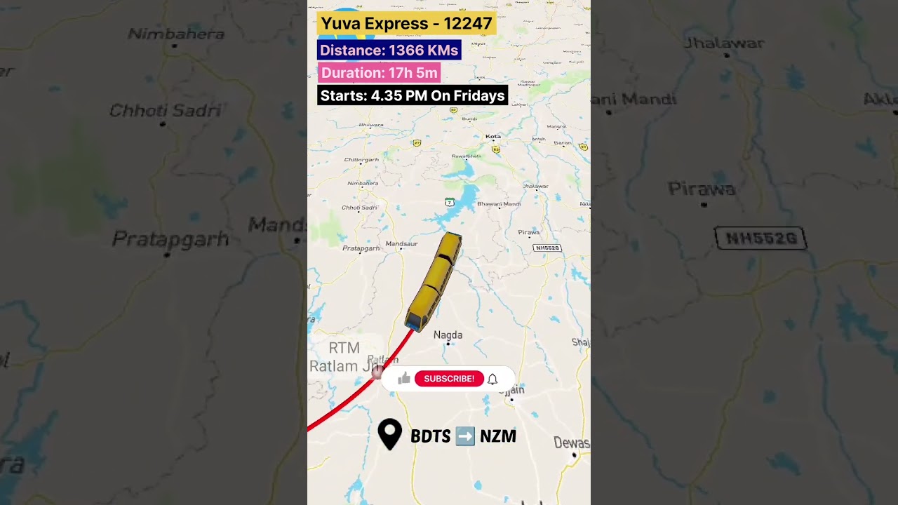 Yuva Express Route (12247) | Bandra Terminus (BDTS) to H Nizamuddin (NZM) #yuvaexpress #yuva #bandra