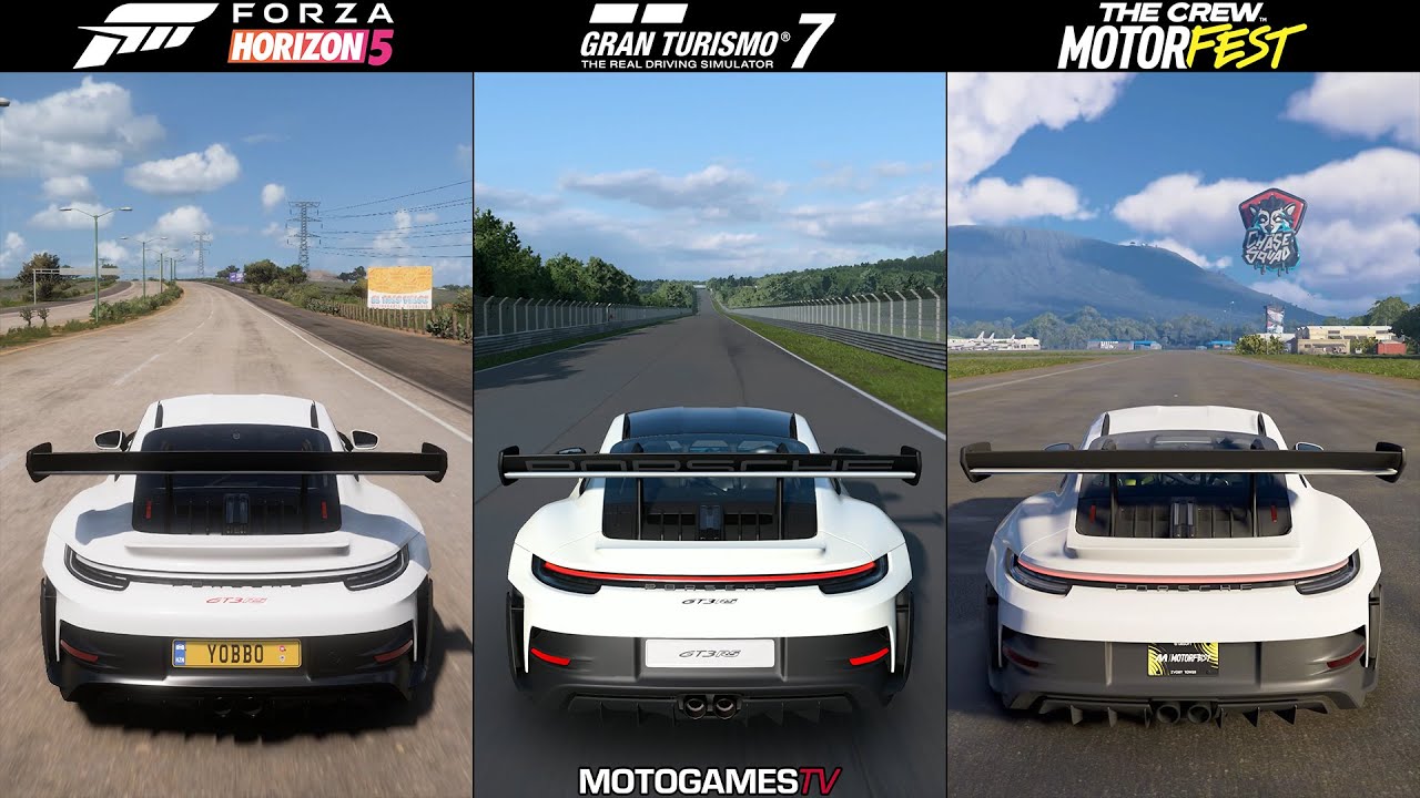 Forza Horizon 5 vs Gran Turismo 7 vs The Crew Motorfest - Porsche 911 GT3 RS (992) Sound Comparison