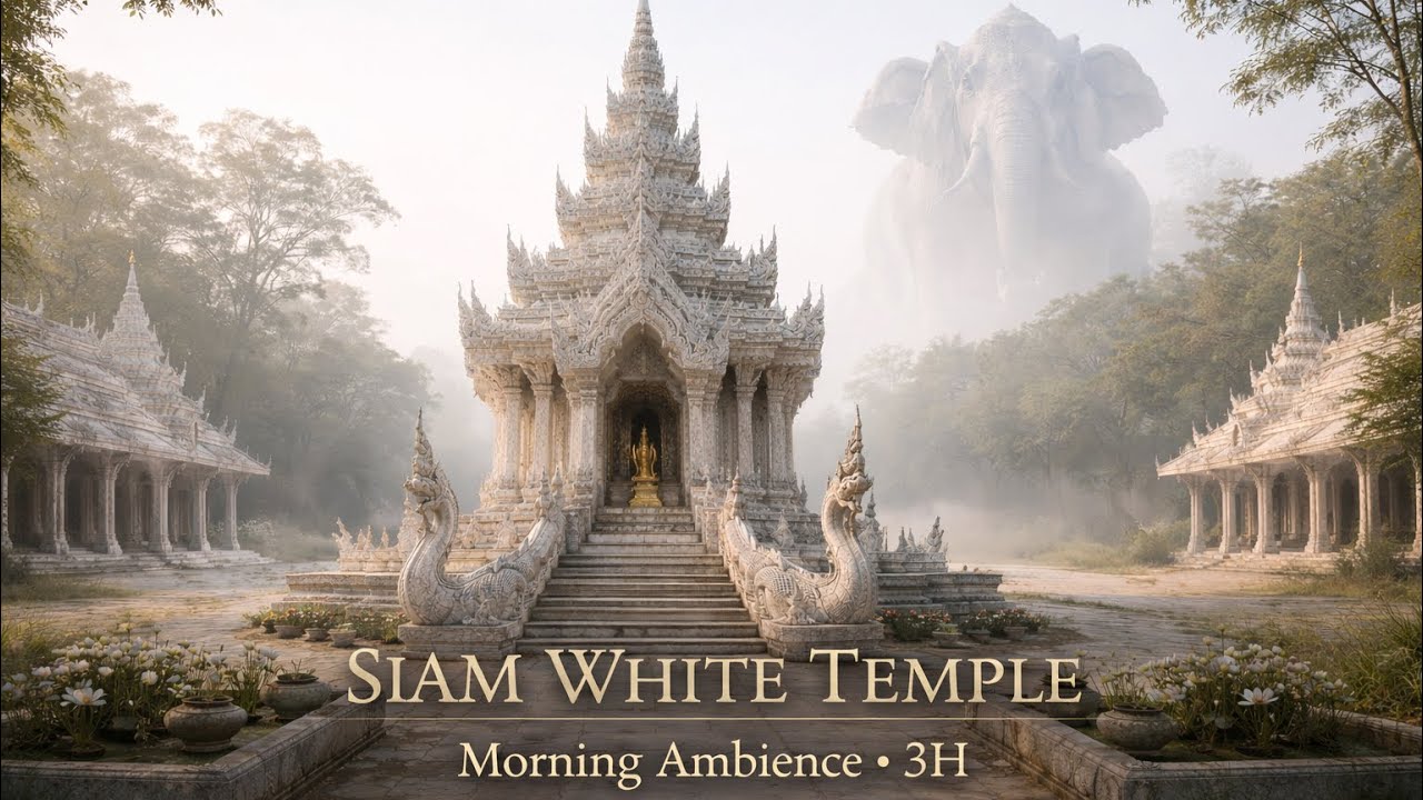 Siam White Temple Morning Ambience – 3H Calm Background Music