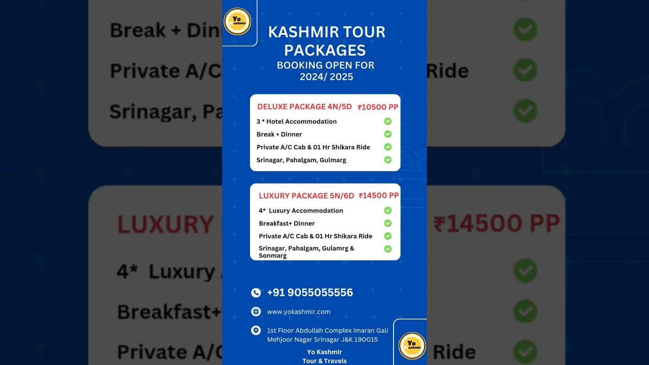 Kashmir Tour Packages with price🌄🏕️#kashmirholidays #explorekashmir #travelDeals  #viralreels