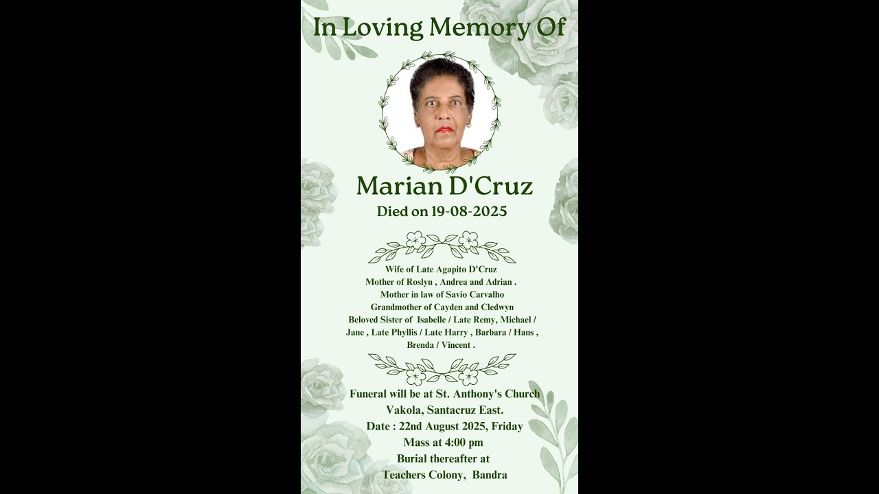 FUNERAL CEREMONY OF MARIAN D'CRUZ (LIVE STREAMING).