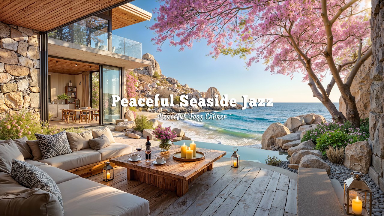 Peaceful Seaside Jazz Music On Morning | Warm Jazz & Ocean Sounds For Work, Study & Relaxation