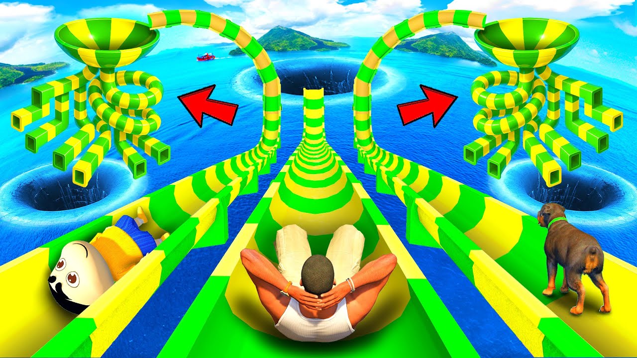 SHINCHAN AND FRANKLIN FOUND A PORTAL FUNNEL WATER SLIDE ON HIS ROOF IN GTA 5
