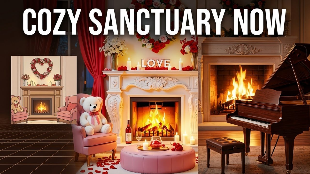 Cozy Night Living Room 🌺 Soft Piano Music & Fireplace Sounds for Relaxation, stress, Inner Peace