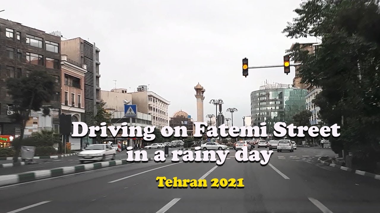 Driving on Fatemi Street in a rainy day- Tehran 2021