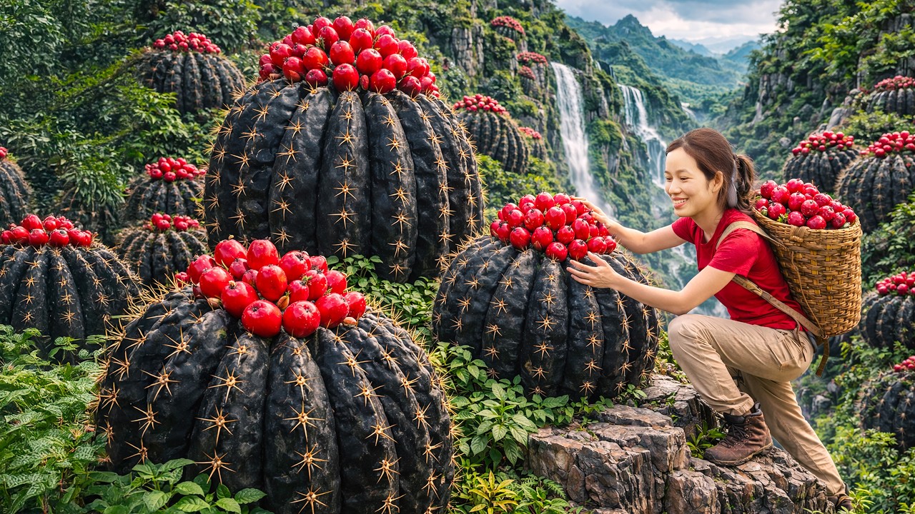Harvesting Rare Black Acmanica Cactus on Limestone Cliffs | Sold Out at Market in Just 15 Minutes