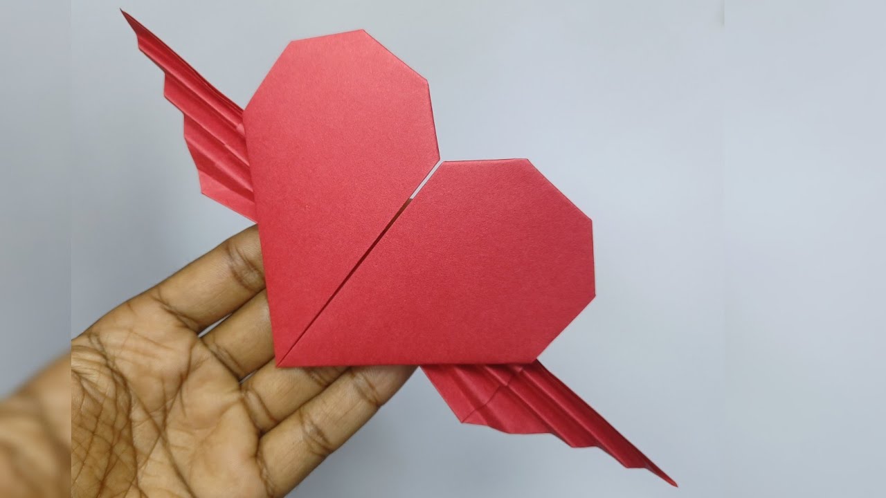 Origami Paper Heart Making with Wings