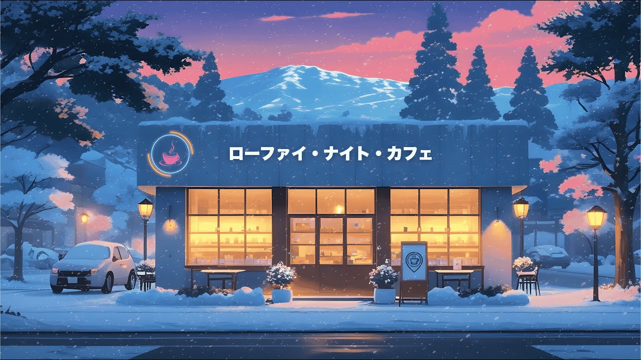 A Snowy Walk Past a Quiet Lofi Café ❄️ Cozy Winter Street Ambience for Calm & Relax