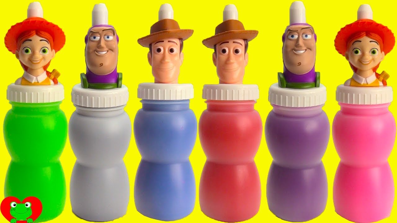 Genie Plays With Toy Story 4 Woody, Buzz Lightyear, and Jessie Slime Surprises