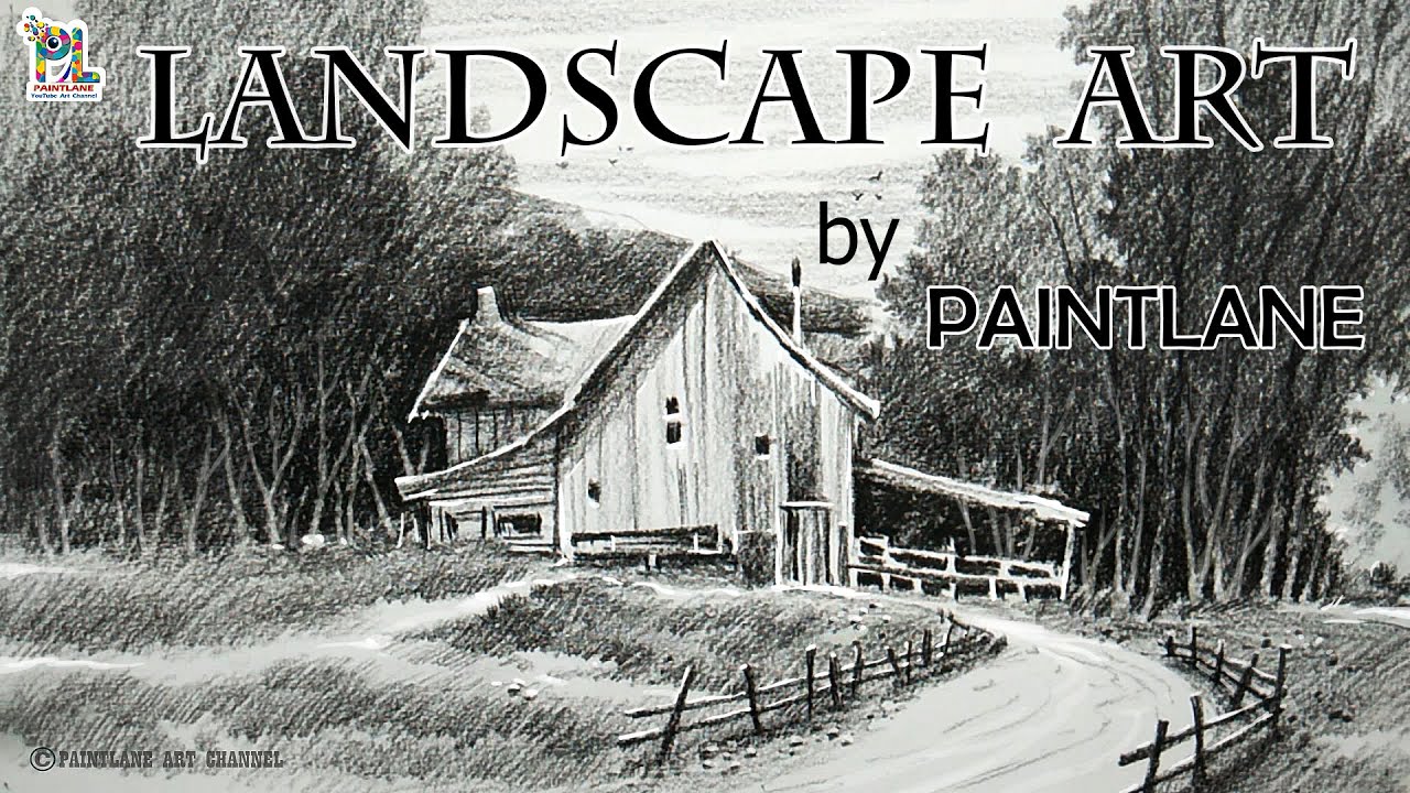 Old wooden house in a Scenery Art With Charcoal Pencil || PAINTLANE